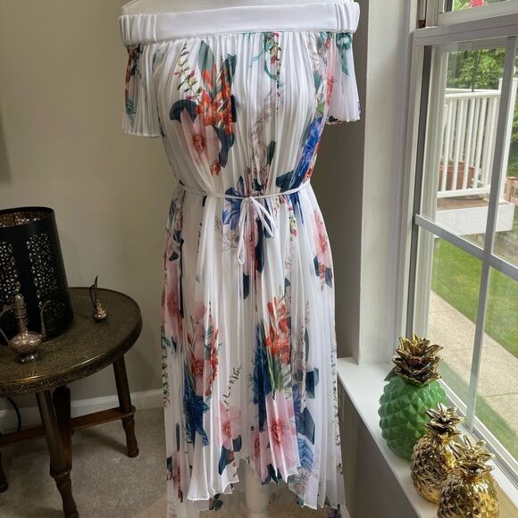 Ted Baker Luner Jamboree Pleated Off Shoulder Hi Low Dress TB 1 US 4 - Picture 4 of 13